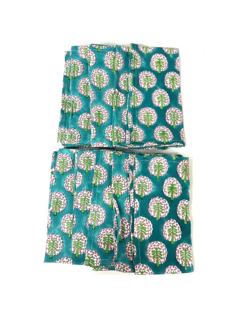 Electric Forest Cotton Napkins 20 X 20 Teal Aqua Hand Block Printed Set Of 12